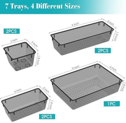 7 PCS Plastic Drawer Organizers Set, 4 Size Desk Drawer Organizer Trays - Image 2