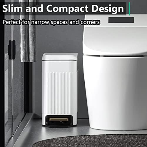 CEROELDA Small Bathroom Trash Can with Lid-6L/1.6 Gal-Soft Close Lid-White - Image 2