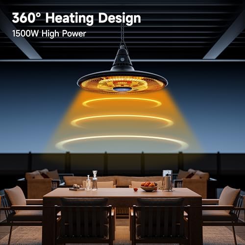 Hanging Heater, 1500W Outdoor Electric Patio Ceiling Heater with Remote Control, Infrared for Courtyard, Garage, Patio, Overheat & Tip-Over Protection, Waterproof, Black - Image 4
