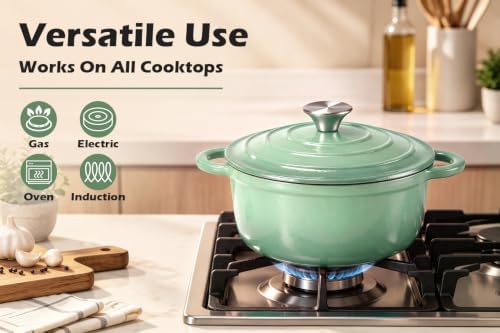 Leonyo 3-Quart Small Enameled Cast Iron Dutch Oven with Lid,Pistachio Green - Image 6