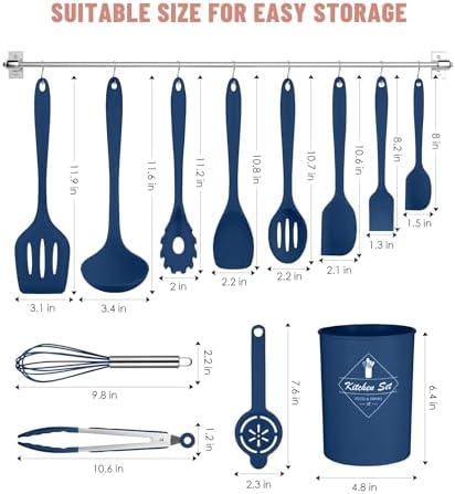Blue Kitchen Utensils Set-12 Pieces Silicone Cooking Utensils Set - Image 2