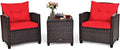 Tangkula 3 Pieces Patio Furniture Set, PE Rattan Wicker 3 Pcs Outdoor Sofa Set w/Washable Cushion and Tempered Glass Tabletop, Conversation Furniture for Garden Poolside Balcony (Red) by TANGKULA
