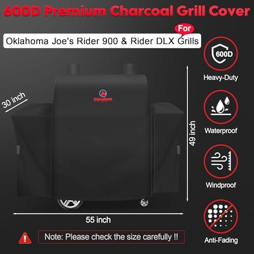 Grill Cover for Oklahoma Joe's Rider 900 & Rider DLX Grill - 600D Premium BBQ Cover Waterproof and Heavy Duty for Oklahoma Joe's Charcoal Offset Smoker, 55" L x 30" W x 49" H - Image 2