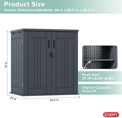 Outdoor Storage Cabinet with 2 Shelves, Waterproof Resin Vertical Tool Shed, Lockable 15 cu. ft. Storage Shed for Patio, Garden, Yard, Grey - Image 2