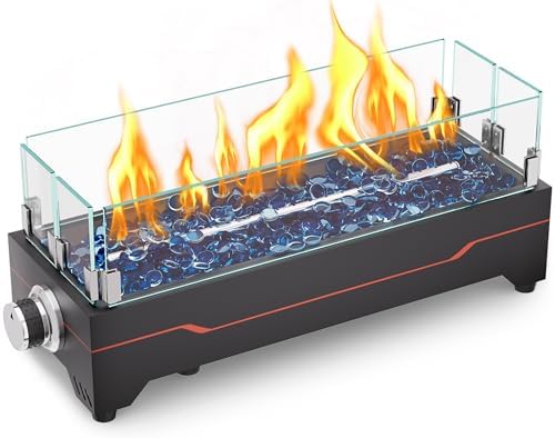 GRISUN 20 Inch Propane Tabletop Fire Pit, 40,000 BTU with Glass Wind Guard by Grisun