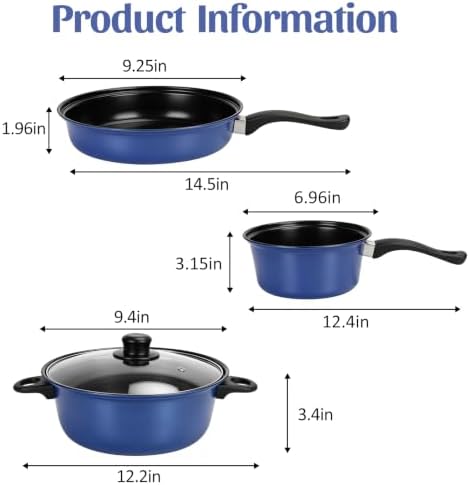 Non-Stick Cookware Set, 4 Piece Set Portable Lightweight Cast Iron Pots and Pans with Glass Lids and Nylon Utensils for Outdoor Camping Picnic Travel Blue - Image 2
