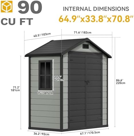 DWVO 6x4ft Plastic Outdoor Storage Shed with Floor, Window & Vents - Image 6