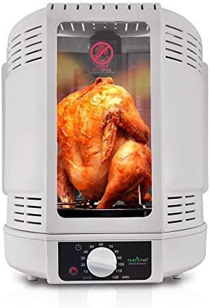 NutriChef Vertical Rotisserie Oven Roaster - Rotating Shawarma/Kebab Machine with Skewer and Rack, Basket Tower, Roasting Rack, Poultry Tower, Drip Tray - For Meat Chicken Turkey Lamb - PKRT15 White by NutriChef%E2%84%A2Kitchen