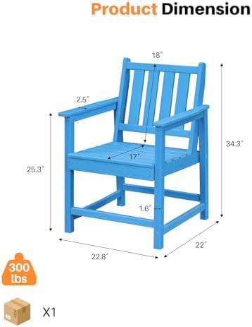 Patio Dining Chair Set of 2, HDPE Outdoor Dining Chair, Ergonomic HDPE Dining Chairs with Deep Seating, All Weather Outdoor Chairs Furniture for Backyard, Deck, Garden, Poolside, Sky Blue - Image 4
