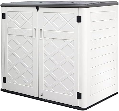 Mrosaa Resin Outdoor Storage Shed, 38 cu.ft Outdoor Storage Box Waterproof for Garden Tools, Patio Furniture, Trash Cans, Garage Storage, Customized Shelves & Lockable (Off White) by Mrosaa