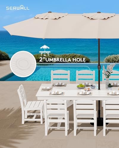 SERWALL Outdoor 84" HDPE Rectangular Dining Table for 6-8,All-Weather,White - Image 5