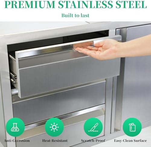 Outdoor Kitchen Door Drawer Combo Cabinet with BBQ Access and Triple Drawers for Outdoor Kitchen Island, Dimensions 38.1"" W x 22.6"" H x 20.8" (Drawer and Left Door Combo) - Image 6