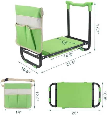 Foldable Garden Kneeler and Seat – 2-in-1 Gardening Stool with a Tool Storage Pouch, Lightweight and Portable for Elderly, Outdoor, Lawn Care (Green) - Image 2