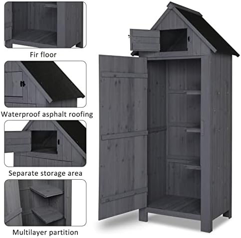 Outvita Outdoor Storage Shed, 70 Inch, Grey - Image 2