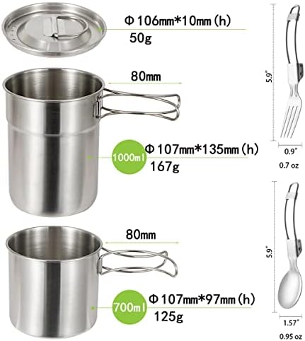 Camping Cups and Mugs Pot 2Pcs -304 Food Grade Stainless Steel - Outdoor Cookware Set with Vented Lid -33oz Big+24oz Small for Backpacking Picnic Hiking - Image 2