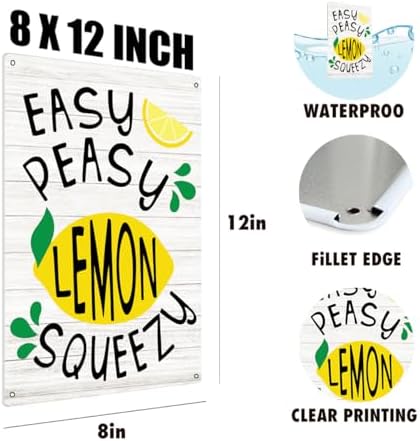 BEASTZHENG Lemon Metal Tin Sign Wall Art Decor Easy Peasy Lemon Squeezy Square Metal Desk Decoration Summer Tin Block Tiered Tray Sign for Shelf Home - Image 3