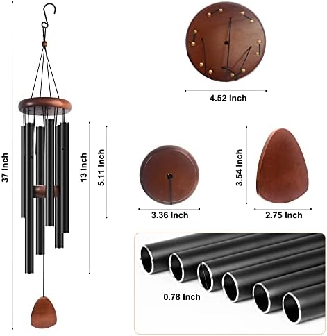 Bursvik 37" Aluminum Wind Chimes for Outside(Black), Patio Zen Decor Gift - Image 4