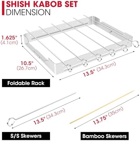 Unicook Upgarded Kabob Skewers, 6pcs 13.5" Stainless Steel Skewers & Rack - Image 4