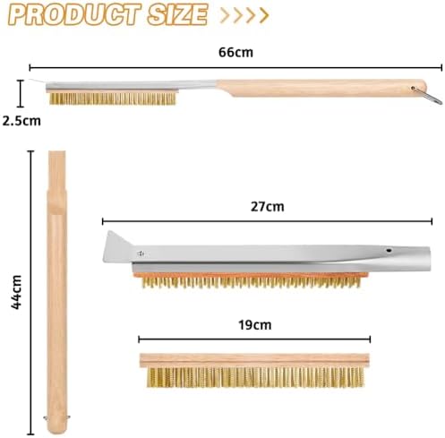 Aolso Pizza Oven Brush, 26" Brush and Stainless Steel Scraper for Pizza Stone, BBQ Grill Cleaning Brush Non Scratch Heat Proof Brass Bristles with Screwdriver, Outdoor Pizza Oven Accessories - Image 2