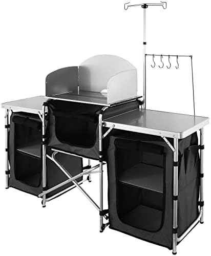 VEVOR Camping Kitchen Table, Folding Outdoor Cooking Table with Storage Carrying Bag, Aluminum Cook Station 3 Cupboard & Detachable Windscreen, Quick Set-up for Picnics, BBQ, RV Traveling, Black - Image 6