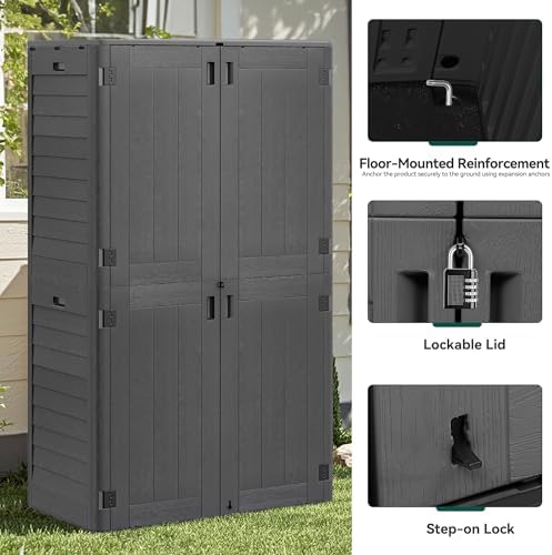 YITAHOME 60 cu ft Tall Outdoor Storage Shed w/o Shelf, Resin Vertical Outdoor Storage Shed, Large Waterproof Storage Cabinet for Garage, Poolside, and Garden (Dark Gray + Black) - Image 4