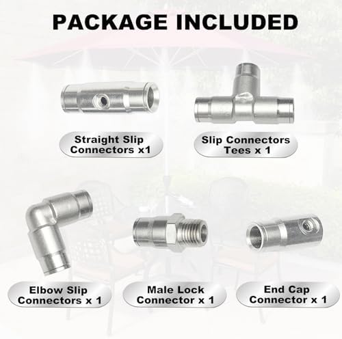 3/8" Brass Slip Connectors Kit for High Pressure Misting System – 5-Piece Brass Misting Nozzle Connectors (Straight, Elbow, Tee, 1/4" Male Lock, End) – 1500 psi - Image 3