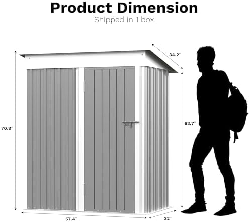 Greesum Outdoor Storage Shed 5 x 3 ft. Utility Tool Shed, Gray - Image 6