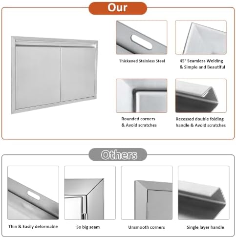 JIE JIN BBQ Access Door 30" W X 21" H Outdoor Kitchen Doors Double Doors Thickened 304 Stainless Steel Outdoor Kitchen Accessories Door for Indoor/Outdoor Kitchen Outdoor Cabinet BBQ Island - Image 4