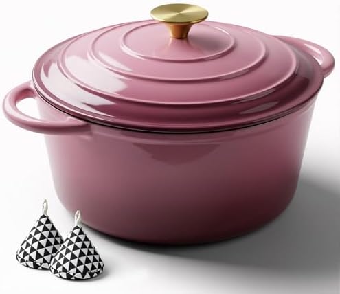 Miereirl 4.5 Quart Enameled Dutch Oven Pot with Lid, Cast Iron Dutch Oven with Dual Handles for Bread Baking, Cooking, Non-stick Enamel Coated Cookware, Rose by Miereirl