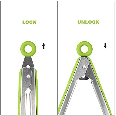 Premium 304 Stainless Steel Tongs Set – 12" Grill Tongs & 9" Cooking Tongs, Heat Resistant up to 600°F, Wavy Grip Head, Non‑Slip Handle with Locking Clip & Hanging Loop, Dishwasher Safe, Green - Image 4
