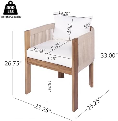 Christopher Knight Home Matera Acacia Wood Outdoor Dining Set for 8, 9 Piece Patio Dining Table and Chair Set, Wooden Outdoor Dining Armchair and Table Set with Removable Cushion, Light Teak+Beige - Image 5