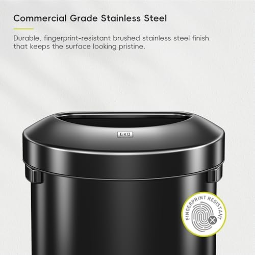 EKO Urban 21 Gallon Semi-Round Open Top Waste Bin, Stainless Steel Half Round Commercial Trash Can for Indoor and Outdoor, Extra Large Garbage Bin for Home, Office, Restaurant, 80L, Matte Black - Image 3