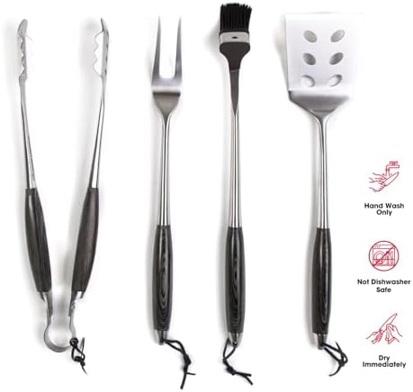 Schmidt Brothers - Bonded Ash 4-Piece Grill Set, Full-Forged Stainless Steel BBQ Utensils Including Spatula, Fork, Basting Brush, and Tongs with All Wood Handles - Image 3