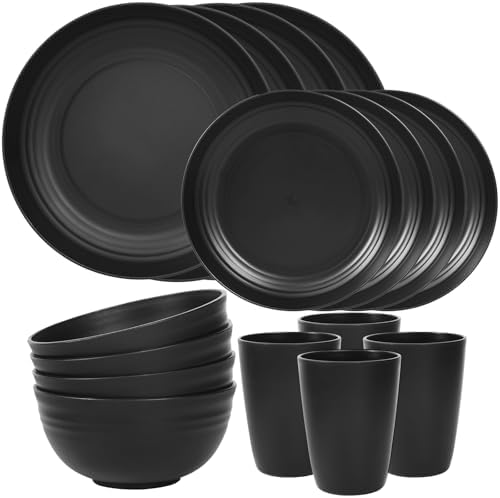Quatish 16 Piece Plates and Bowl Set for 4, Dinnerware Dish Set for Kitchen by Quatish