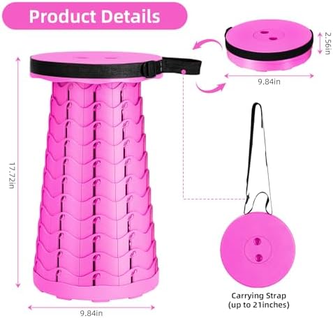 Qiguet Collapsible Stool, Folding Chair - Upgraded Portable Chair with Load Capacity 400lbs, Portable Stool for Camping Fishing Hiking - Folding Stool with Carrying Strap,Gifts for Fisherman(All Pink) - Image 2