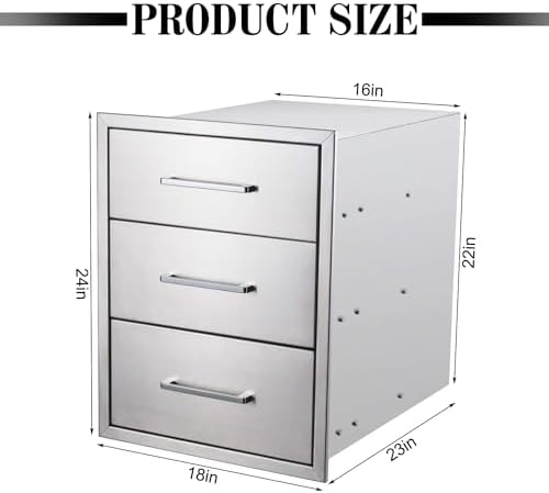 Outdoor Kitchen Drawers,18" W x 24" H x 23" D Stainless Steel BBQ Triple Drawer with Chrome Handle, Enclosed Built-in Access Drawer Flush Mount for Outdoor Kitchen,BBQ Island - Image 2