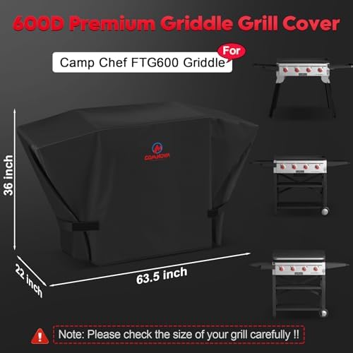 Comnova Griddle Cover for Camp Chef FTG600 - Premium 600D Outdoor Flat Top Grill Cover Heavy Duty & Waterproof for Camp Chef 4 Burner Griddle FTG600, FTG600P, and FTG600GL - 63.5 x 22 x 36 Inch - Image 2