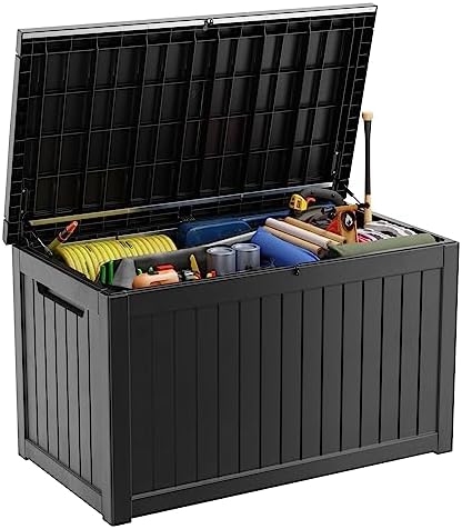 PatioZen 281 Gallon Large Resin Deck Box, Lockable Outdoor Storage Box for Patio Cushions Storage Furniture,Garden Tools, Pool Supplies, Weatherproof and UV Resistant (Black) by OutdoorLivingPerfected
