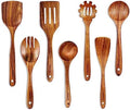 Mooues Wooden Kitchen Utensil Set, 7 Piece Natural Teak with Spoon Rest by Mooues