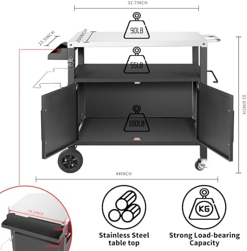 Dining Cart Table with Big Storage Cabinet,Movable Table Outdoor Kitchen - Image 5