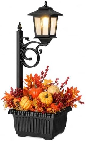 Melunar 1 Pack 2-in-1 Outdoor Flower Pot, Solar Post Lamp Waterproof, Solar Lamp Post Light, Wall Mount or Freestanding, Outdoor Decorative Lamp for Garden, Patio, Front Porch, Back Door, Warm White by Melunar