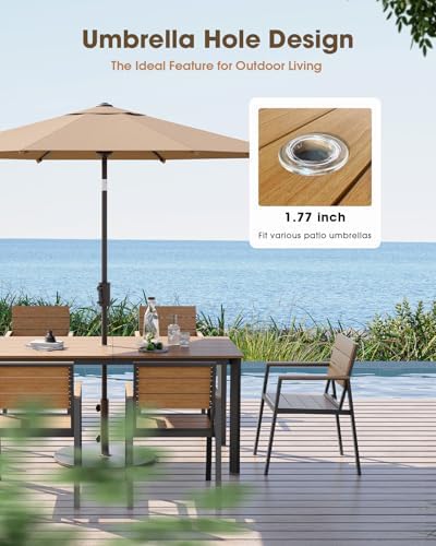 Outdoor Dining Set for 8, Aluminum Patio HDPS Outdooor Table and Chairs Set with Umbrella Hole, All Weather Patio Furniture Set, 10 Peice Patio Dining Table Set (Gray & Teak) - Image 3