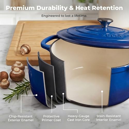 Zulay Kitchen 5 Quart Enameled Cast Iron Dutch Oven Pot with Lid – Premium Durability & Oven Safe up to 500°F – Heavy Duty Cookware Perfect for Bread Baking, Stews, Braising & Roasting – Blue - Image 5