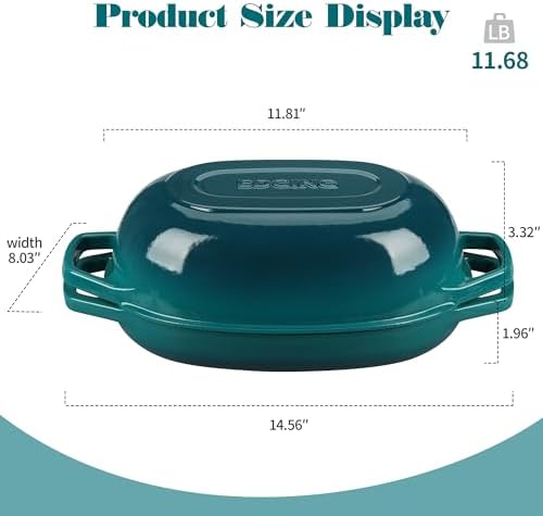 EDGING CASTING Enameled Cast Iron Oval Dutch Oven Pot with Lid, Dutch Oven for Sourdough Bread Baking, Bread Oven, Bread Dutch Oven, Oval Bread Pan, 5qt, Darkcyan - Image 2
