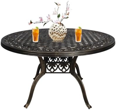 48.23" Patio Dining Table, All-Weather Cast Aluminum Table with 2.36" Umbrella Hole, Patio Furniture Table, Outdoor Dining Table for Backyard and Poolside by PATIO-IN