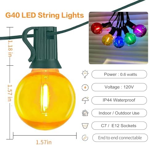 25FT Outdoor String Lights, G40 LED Multicolor Globe, Shatterproof - Image 6