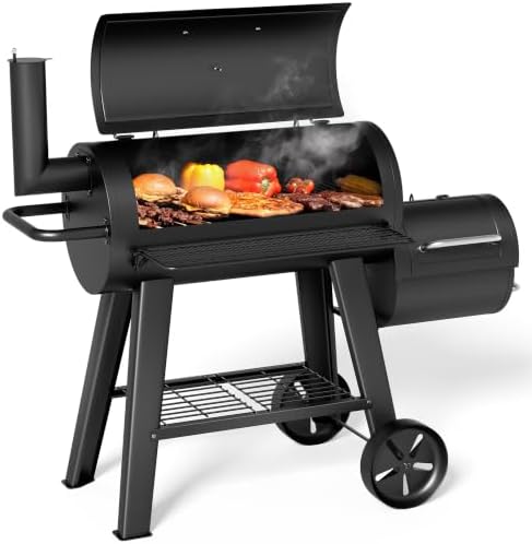 KingChii 729 SQ.IN. Charcoal Grills with Charcoal Wood Offset Smokers for Outdoor Patio BBQ Grilling, Black by KingChii