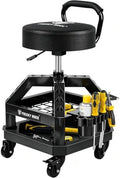 Rolling Shop Stool with Wheels, Heavy Duty Garage Work Mechanic Stool with Backrest, Adjustable Height 360°Swivel Rolling Chair with Tool Tray Storage, 330 LBS Capacity, Black by FREEKYROCK