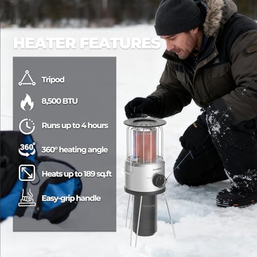 Portable Propane Heater, CAMPLUX 8,500 BTU Outdoor Patio Heater with Safety Tilt Switch and Adjustable Heat, 4.2Lb Light Weight with Storage Bag, Ideal for Camping Tents, Garages, Patio, Fishing Spots - Image 4