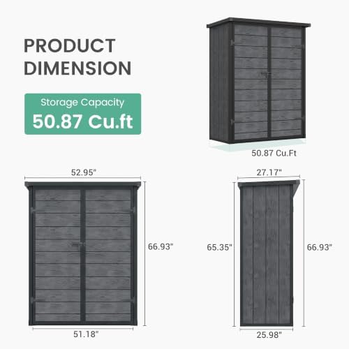 UDPATIO 51 Cu.ft Vertical Outdoor Storage Shed with Shelf,Dark Grey - Image 6